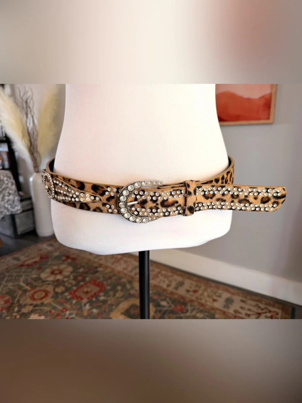 Leopard Print Rhinestone Western Belt